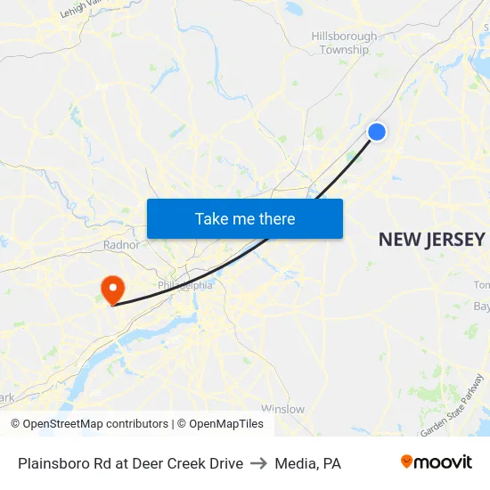 Plainsboro Rd at Deer Creek Drive to Media, PA map