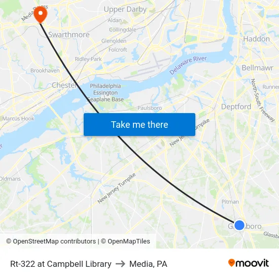 Rt-322 at Campbell Library to Media, PA map