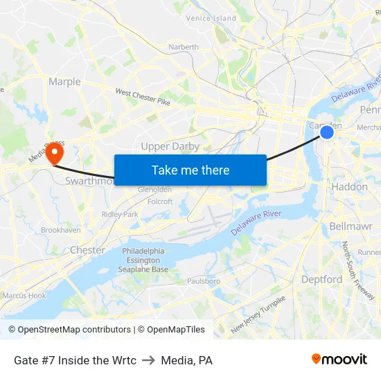 Gate #7 Inside the Wrtc to Media, PA map