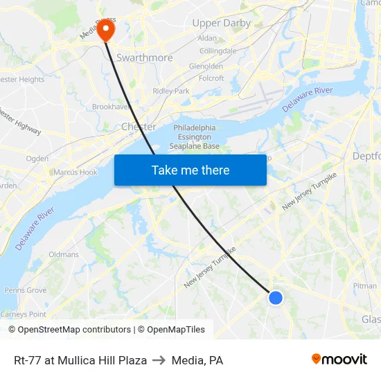 Rt-77 at Mullica Hill Plaza to Media, PA map