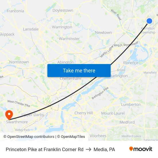 Princeton Pike at Franklin Corner Rd to Media, PA map