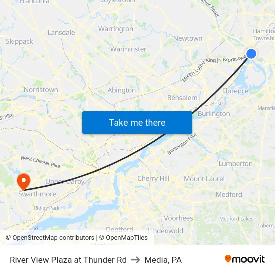 River View Plaza at Thunder Rd to Media, PA map
