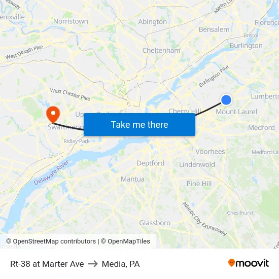 Rt-38 at Marter Ave to Media, PA map