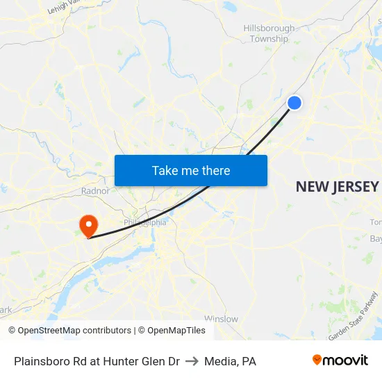 Plainsboro Rd at Hunter Glen Dr to Media, PA map