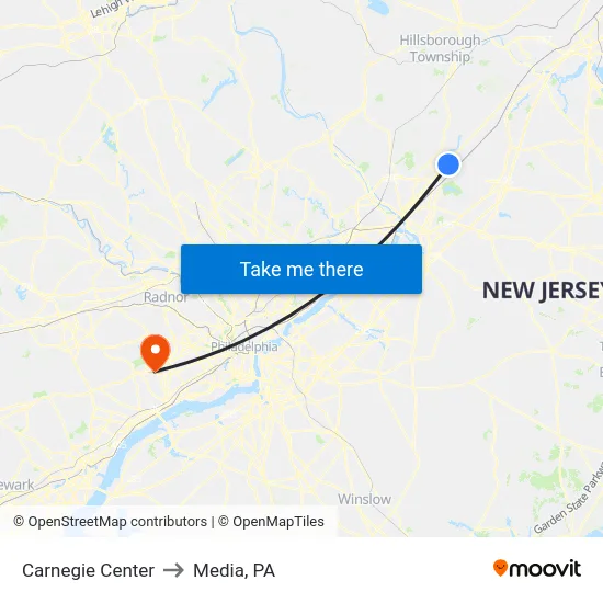 Carnegie Center to Media, PA map