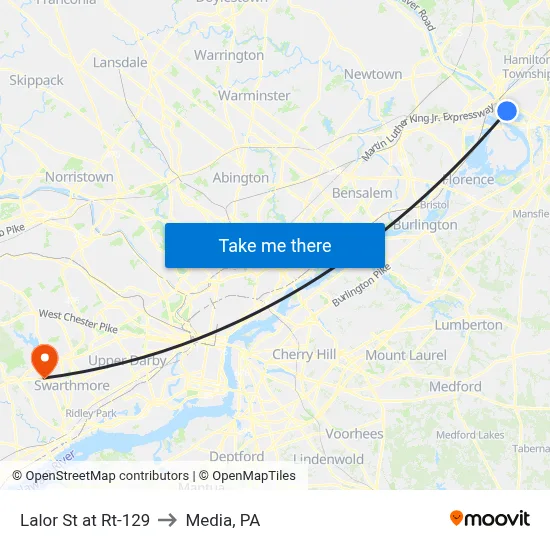 Lalor St at Rt-129 to Media, PA map