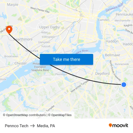 Pennco Tech to Media, PA map