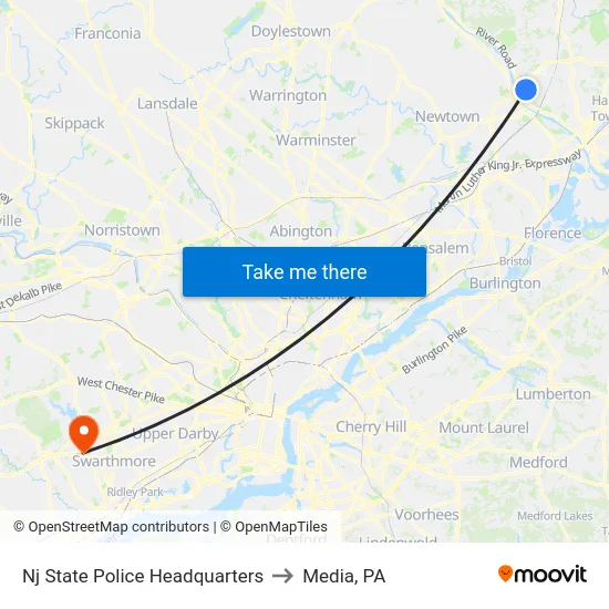 Nj State Police Headquarters to Media, PA map