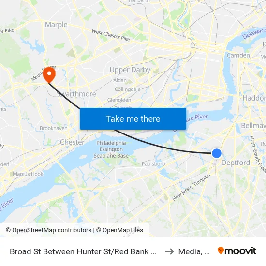 Broad St Between Hunter St/Red Bank Ave to Media, PA map