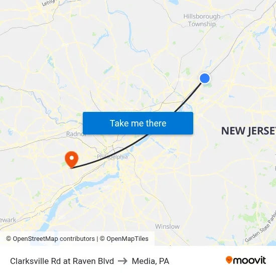 Clarksville Rd at Raven Blvd to Media, PA map