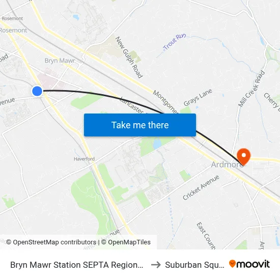 Bryn Mawr Station SEPTA Regional Rail to Suburban Square map