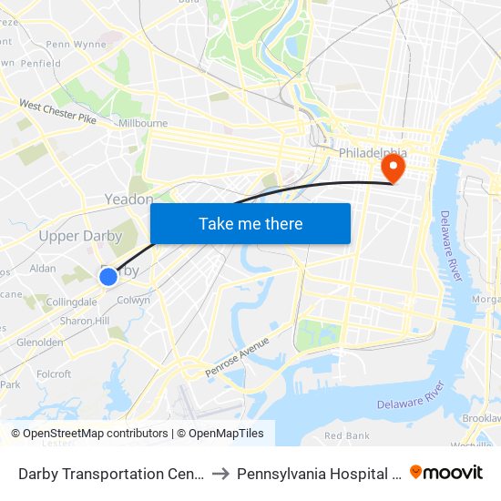 Darby Transportation Center to Pennsylvania  Hospital ER map