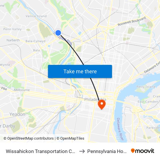 Wissahickon Transportation Center - Onsite to Pennsylvania  Hospital ER map