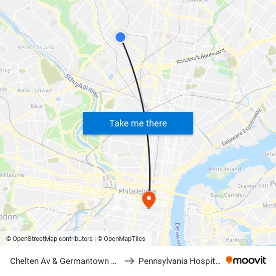 Chelten Av & Germantown Av - FS to Pennsylvania  Hospital ER map
