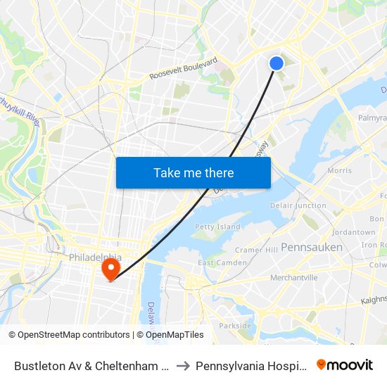 Bustleton Av & Cheltenham Av - Fs to Pennsylvania  Hospital ER map