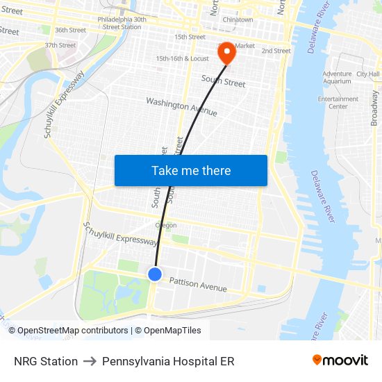 NRG Station to Pennsylvania  Hospital ER map