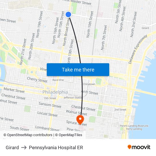 Girard to Pennsylvania  Hospital ER map