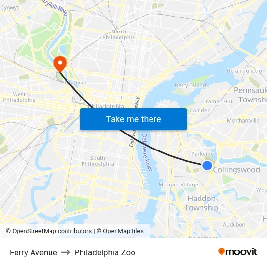 Ferry Avenue to Philadelphia Zoo map