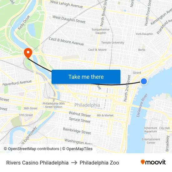 Rivers Casino Philadelphia to Philadelphia Zoo map