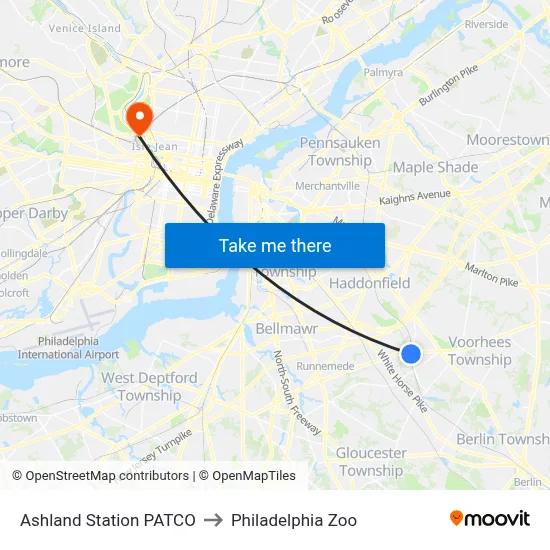 Ashland Station PATCO to Philadelphia Zoo map