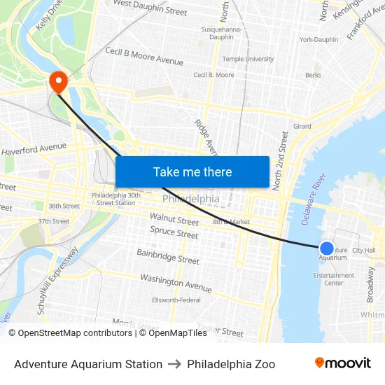 Adventure Aquarium Station to Philadelphia Zoo map