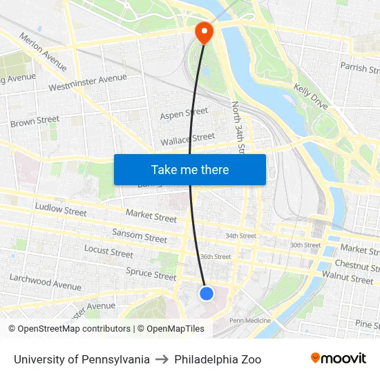 University of Pennsylvania to Philadelphia Zoo map