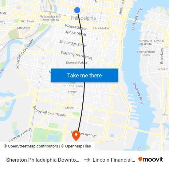 Sheraton Philadelphia Downtown Hotel to Lincoln Financial Field map