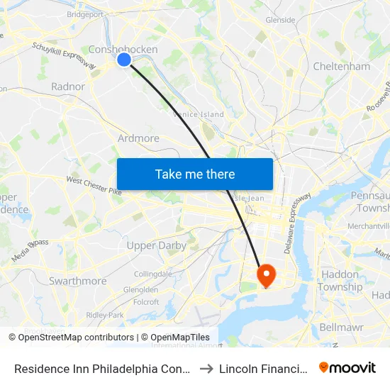 Residence Inn Philadelphia Conshohocken to Lincoln Financial Field map
