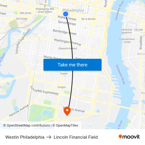 Westin Philadelphia to Lincoln Financial Field map