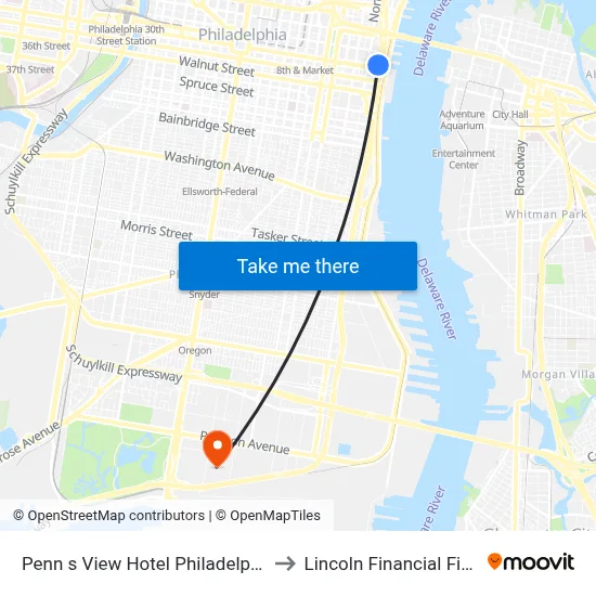 Penn s View Hotel Philadelphia to Lincoln Financial Field map
