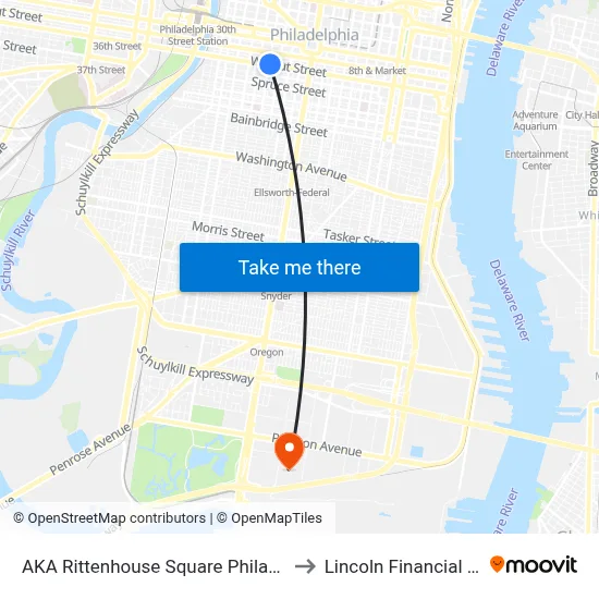 AKA Rittenhouse Square Philadelphia to Lincoln Financial Field map