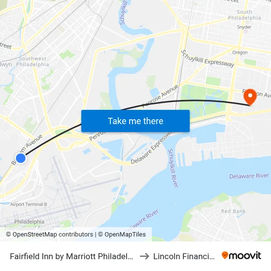 Fairfield Inn by Marriott Philadelphia Airport to Lincoln Financial Field map