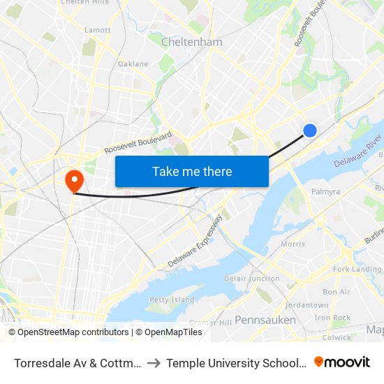 Torresdale Av & Cottman Av Loop to Temple University School of Medicine map