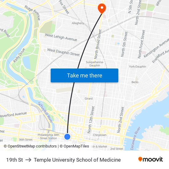 19th St to Temple University School of Medicine map