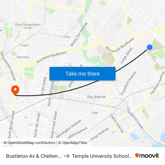 Bustleton Av & Cheltenham Av - Fs to Temple University School of Medicine map