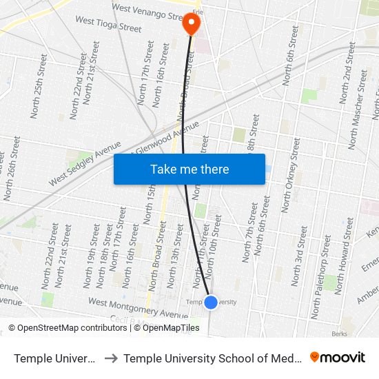 Temple University to Temple University School of Medicine map