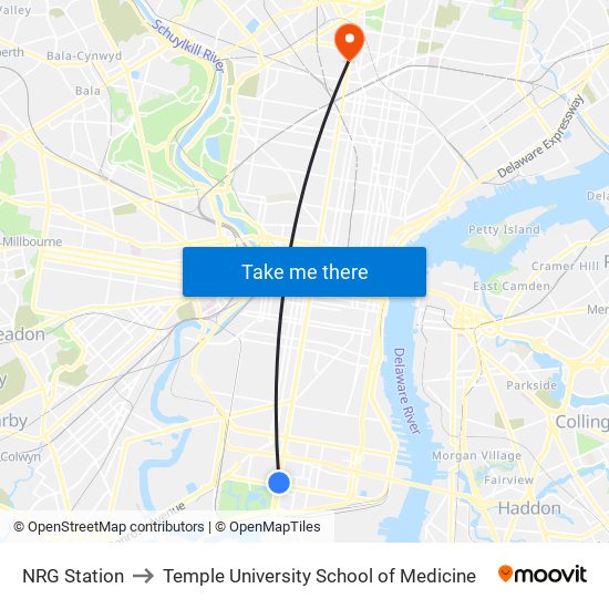 NRG Station to Temple University School of Medicine map