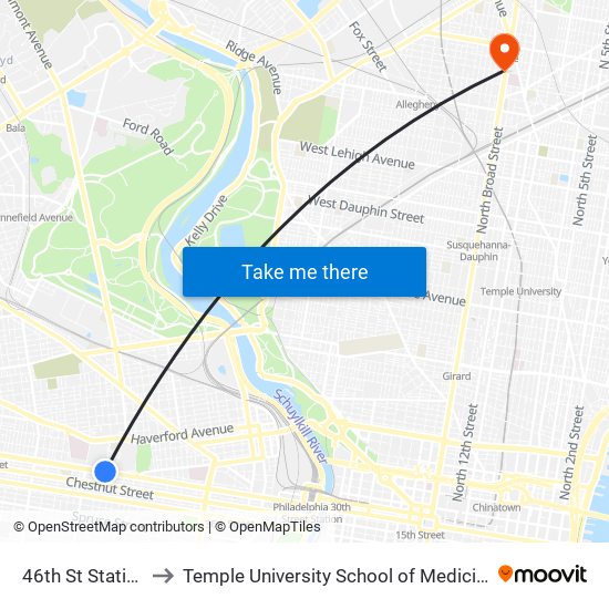 46th St Station to Temple University School of Medicine map