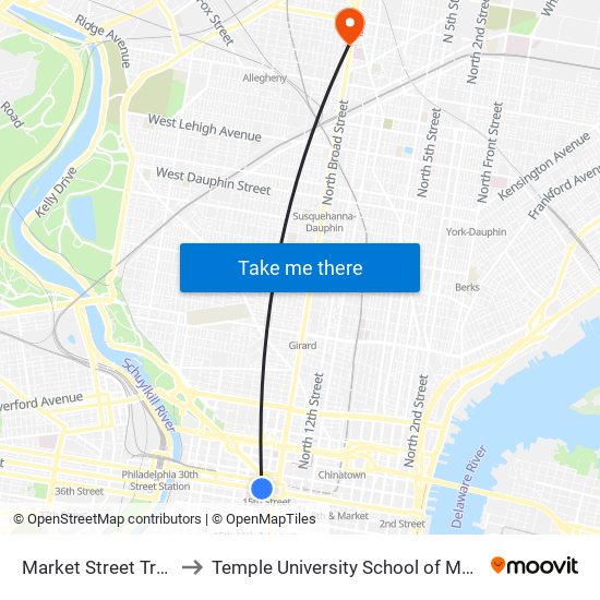 Market Street Trolley to Temple University School of Medicine map
