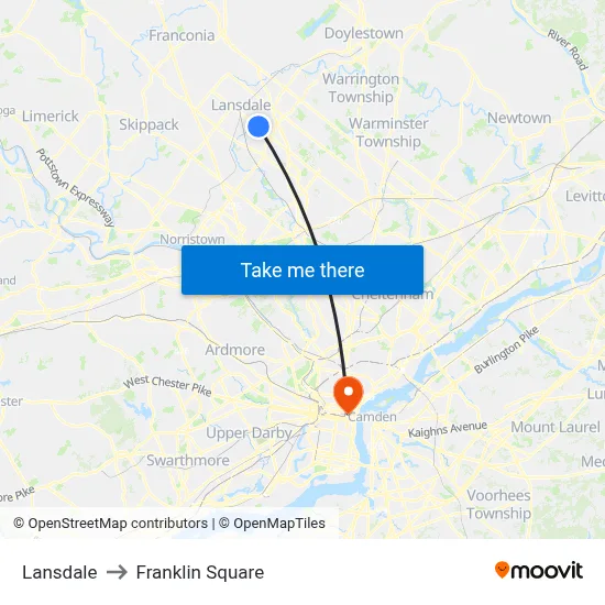 Lansdale to Franklin Square map