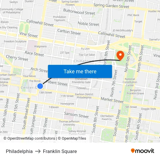 Philadelphia to Franklin Square map