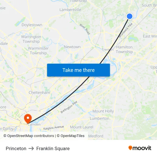 Princeton to Franklin Square map