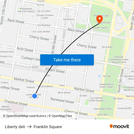 Liberty deli to Franklin Square map
