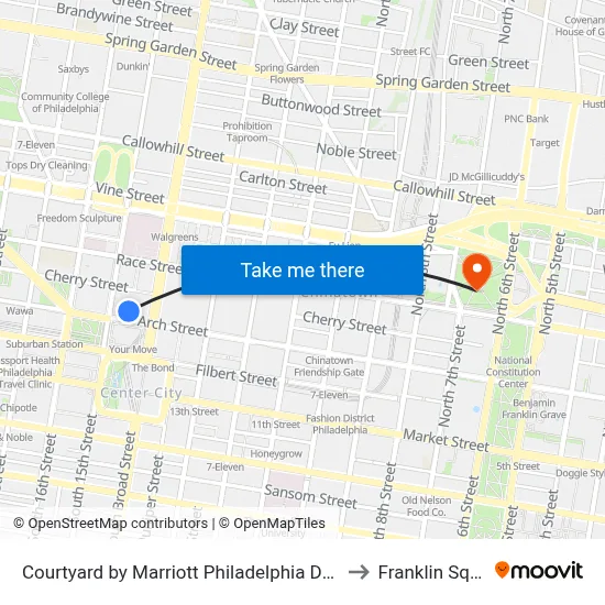 Courtyard by Marriott Philadelphia Downtown to Franklin Square map