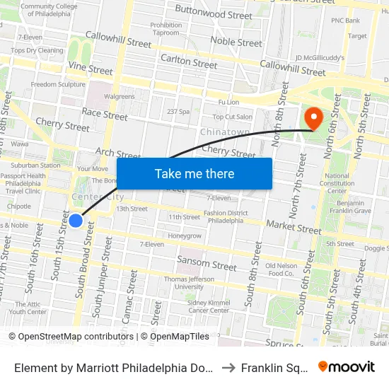 Element by Marriott Philadelphia Downtown to Franklin Square map