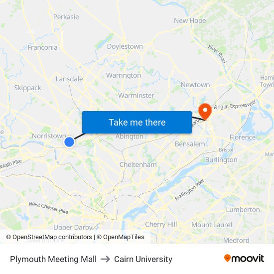 Plymouth Meeting Mall to Cairn University map