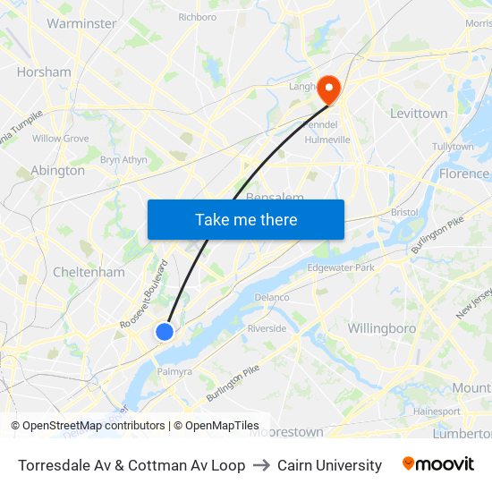 Torresdale Av & Cottman Av Loop to Cairn University map