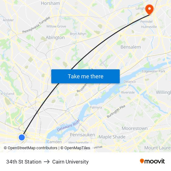 34th St Station to Cairn University map