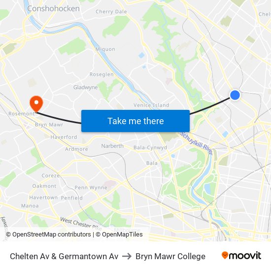 Chelten Av & Germantown Av to Bryn Mawr College map