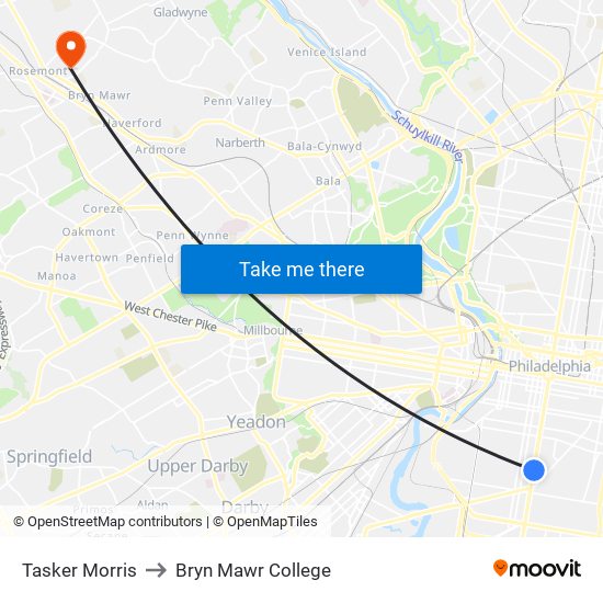 Tasker Morris to Bryn Mawr College map